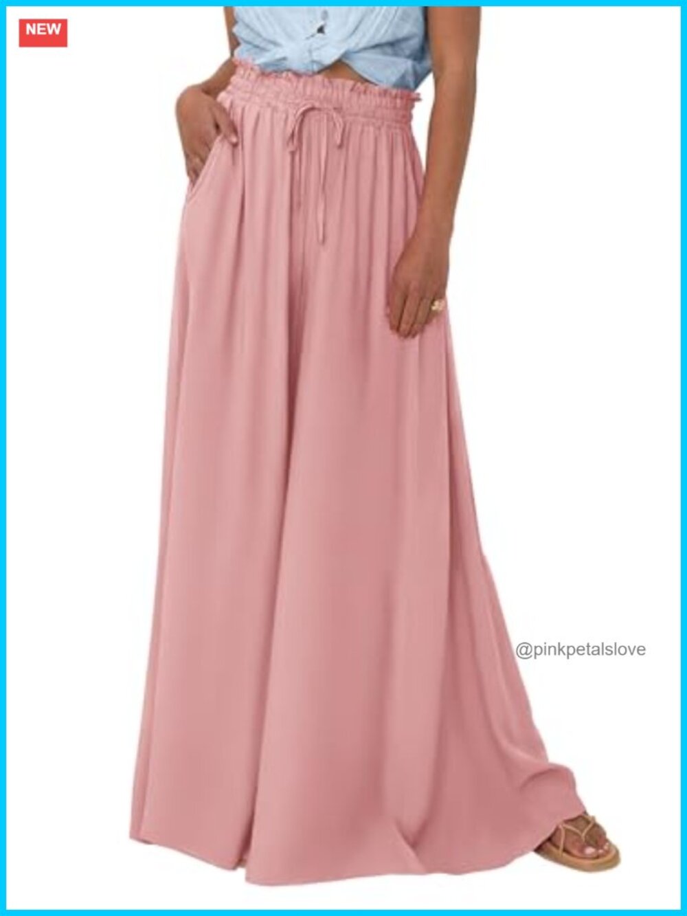 Wide Leg Palazzo Pants High Waisted Flowy Pockets Casual Lounge Boho Trousers